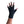 Load image into Gallery viewer, Black Fingerless Gloves with a Coral colored bird on the middle finger; Nail color is a dark red
