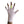 Pink Fingerless Gloves with a Lime colored bird on the middle finger; Nails are polished dark red. 