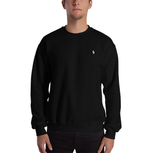 Comfy AF Black sweatshirt with two grey embroidered birds on the top right corner of the sweatshirt. Picture shown on a medium build man.  