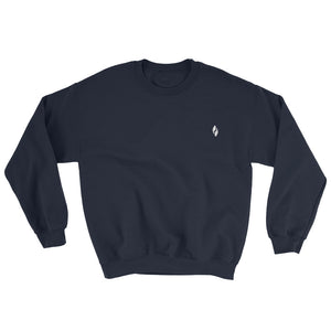 Comfy AF Navy sweatshirt with two grey embroidered birds on the top right corner of the sweatshirt.   